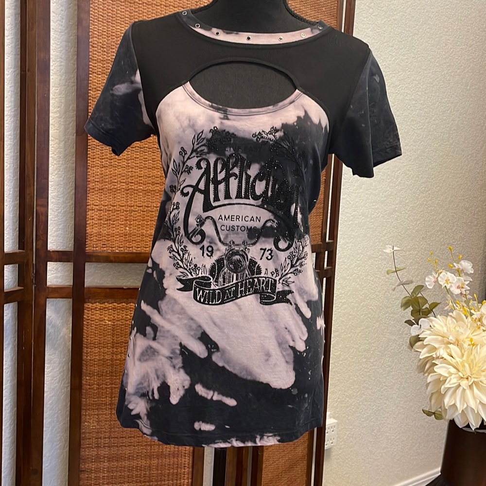 Affliction Keyhole, Studded Tie-Dye Tee - Medium